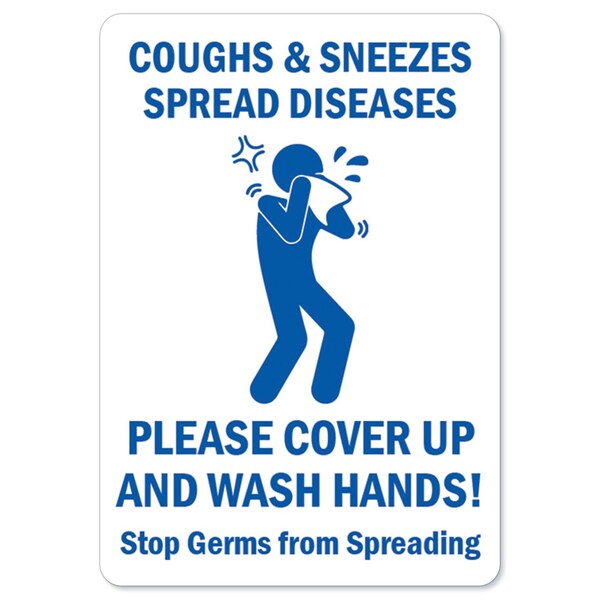 Safety Sign, OSHA Notice, 3.5" Height, Coughs & Sneezes, 10PK